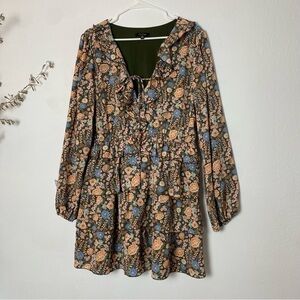 CITY STUDIO Womans Ruffle V neck  Multicolor Dress Tiered Ruffle Long Sleeve XXL